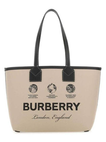 Prorsum Label Print Small London Cotton Leather Tote Bag Beige - BURBERRY - BALAAN 1