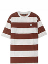 Acne 20SS CL0056 295 Face Patch Striped Short Sleeve T-Shirt Cognac Brown Men's T-Shirt TEO - ACNE STUDIOS - BALAAN 1