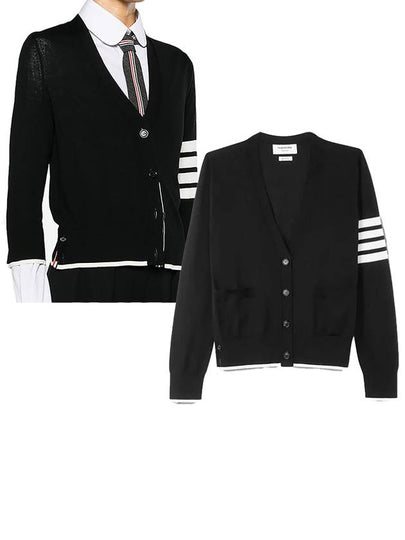 4 Bar Relaxed Fit Fine Merino Wool Cardigan Black - THOM BROWNE - BALAAN 2