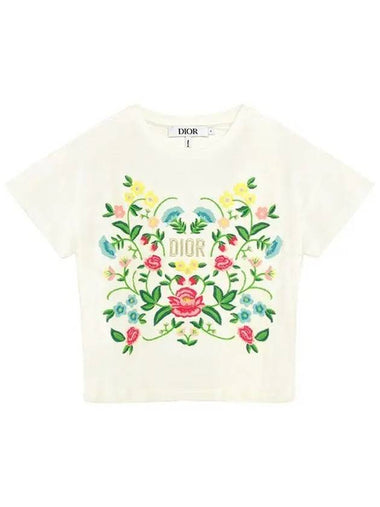 KIDS Ivory flower logo embroidery t shirt 4SBM13TEEB 013 1209116 - DIOR - BALAAN 1