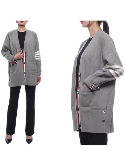 Stitched Cotton 4 Bar Cardigan Grey - THOM BROWNE - BALAAN 2