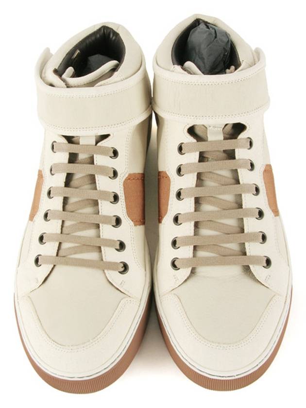 Leather High Top Sneakers Cream - LANVIN - BALAAN 3