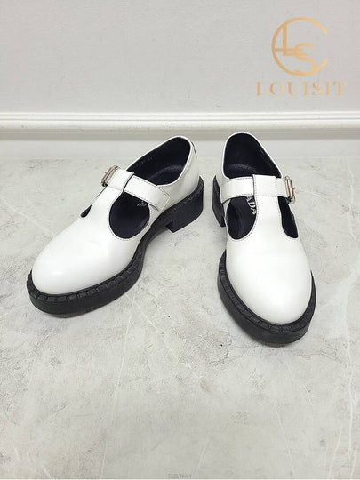 Used luxury goods Lewis It 36 5 White brushed leather Mary Jane T strap loafers - PRADA - BALAAN 2