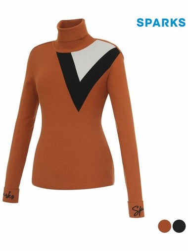 Women s neck polar color combination long sleeved high half knit sweater SL3LKT001 - SPARKS - BALAAN 1