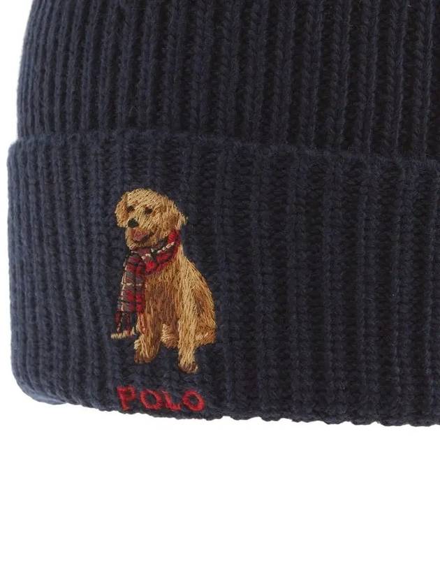 Golden Retriever Embroidery Wool Beanie Navy - POLO RALPH LAUREN - BALAAN 4