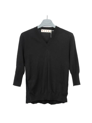 V-neck Cotton Knit  Top Black - MARNI - BALAAN 1