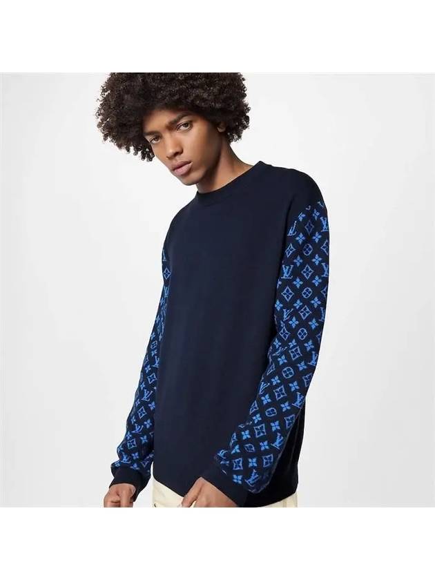 Monogram Mix Cashmere Crew Neck Knit Top Blue - LOUIS VUITTON - BALAAN 4