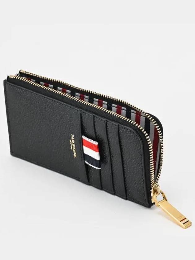 Stripe Zip Around Pebble Grain Leather Card Wallet Black - THOM BROWNE - BALAAN 5