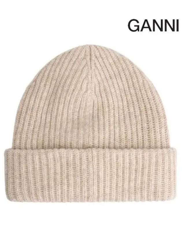 Logo Patch Knit Beanie Sand - GANNI - BALAAN 4