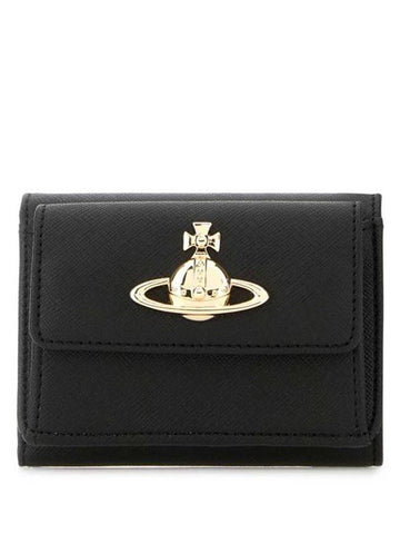 ORB Logo Saffiano Leather Half Wallet Black - VIVIENNE WESTWOOD - BALAAN 1