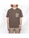 Men's Striped Cotton Short Sleeve T-Shirt Brown - THOM BROWNE - BALAAN 4