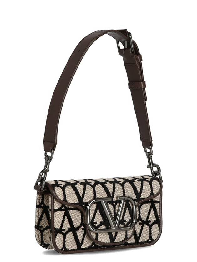 Toile Iconographe Fabric Leather Shoulder Bag Beige Brown - VALENTINO - BALAAN 3