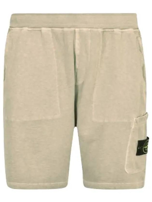 Men's Logo Patch Cargo Shorts Beige - STONE ISLAND - BALAAN.