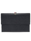 Flap Folio Pebble Leather Clutch Bag Black - THOM BROWNE - BALAAN 2