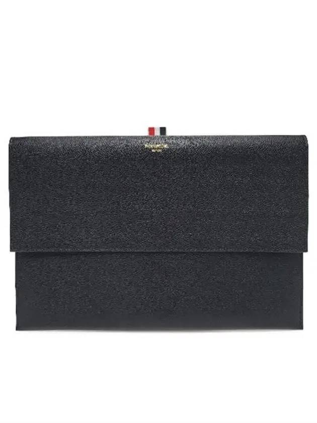 Flap Folio Pebble Leather Clutch Bag Black - THOM BROWNE - BALAAN 2