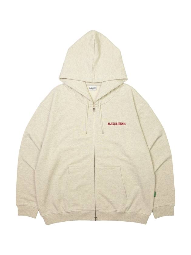 Embroidery Small Logo Hoodie Zip-Up Oatmeal - ALEX&AIDEN - BALAAN 1