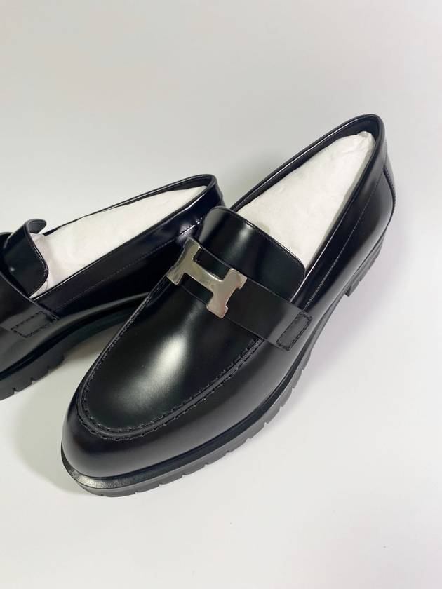 Faubourg Glazed Calfskin Palladium Loafers Noir - HERMES - BALAAN 2