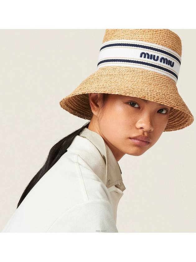 Logo Rafia Bucket Hat Beige - MIU MIU - BALAAN 5