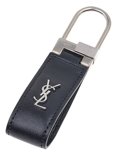 Silver Hardware Mini Monogram Leather Key Holder Black - SAINT LAURENT - BALAAN 2