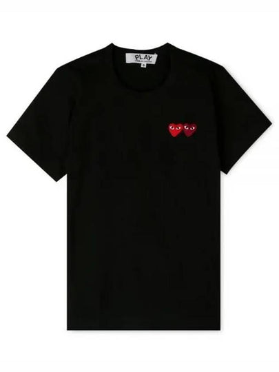 Red Double Heart Wappen Short Sleeve T-Shirt Black - COMME DES GARCONS - BALAAN 2