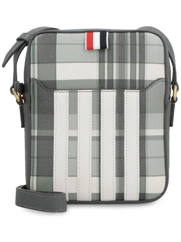 Madras 4-Bar Vertical Pepple Grain Leather Cross Bag Grey - THOM BROWNE - BALAAN.