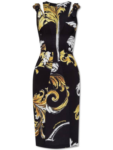 Versace Jeans Couture Dress With Outline Barocco Print, Women's, Black - VERSACE - BALAAN 1