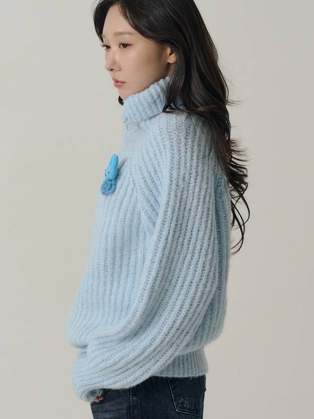 Influencer Seyoung wh Raglan Half Jip up Wool Knit Sky Blue - SORRY TOO MUCH LOVE - BALAAN 5