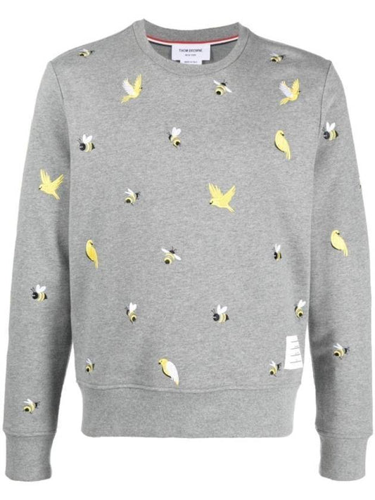Embroidered Crew Neck Cotton Sweatshirt Grey - THOM BROWNE - BALAAN 1