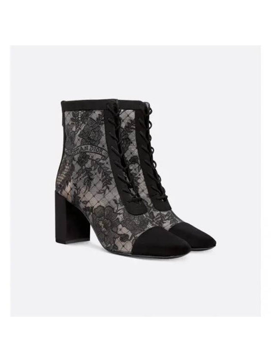 Transparent Mesh Suede Calfskin Embroidered Ankle Boot Black - DIOR - BALAAN 1