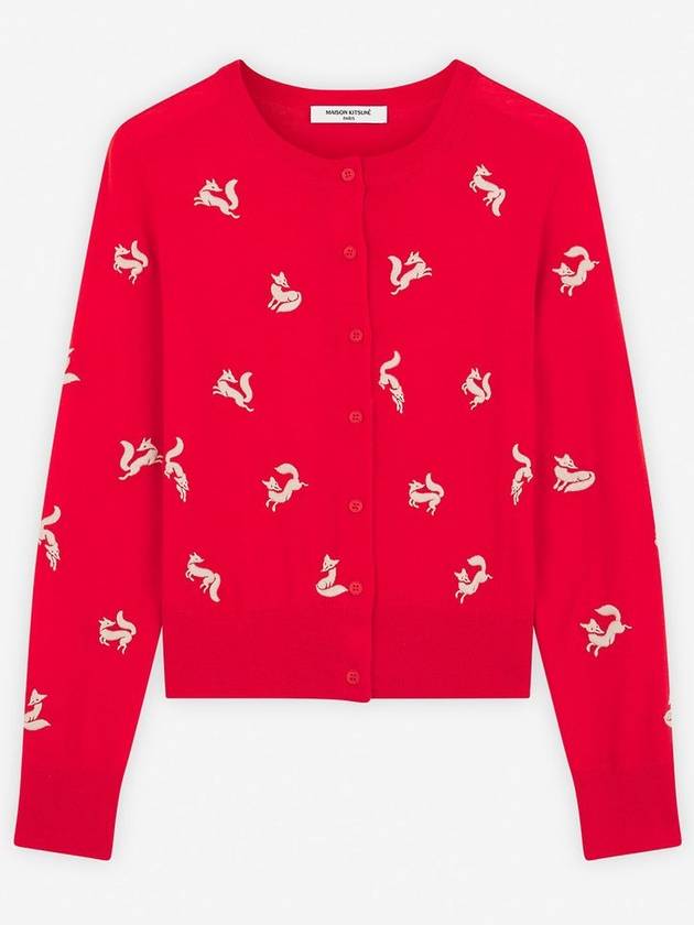 Fancy Fox Embroidery Cardigan Wild Strawberry - MAISON KITSUNE - BALAAN 2