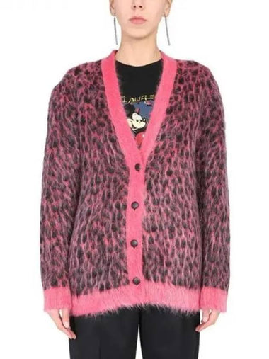 Pink leopard jacquard cardigan 270028 - SAINT LAURENT - BALAAN 1