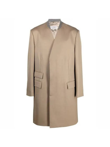 Stitched Collarless Wool Single Coat Beige - MAISON MARGIELA - BALAAN.