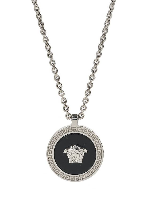 Enamel Medusa Pendant Necklace Black Silver - VERSACE - BALAAN 4