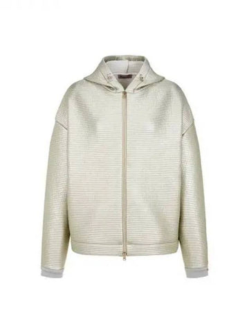 Women s quilted hooded zip up jacket light beige 270856 - HERNO - BALAAN 1