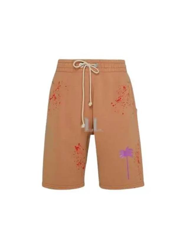 Painted Splatter Logo Print Shorts Beige - PALM ANGELS - BALAAN 2