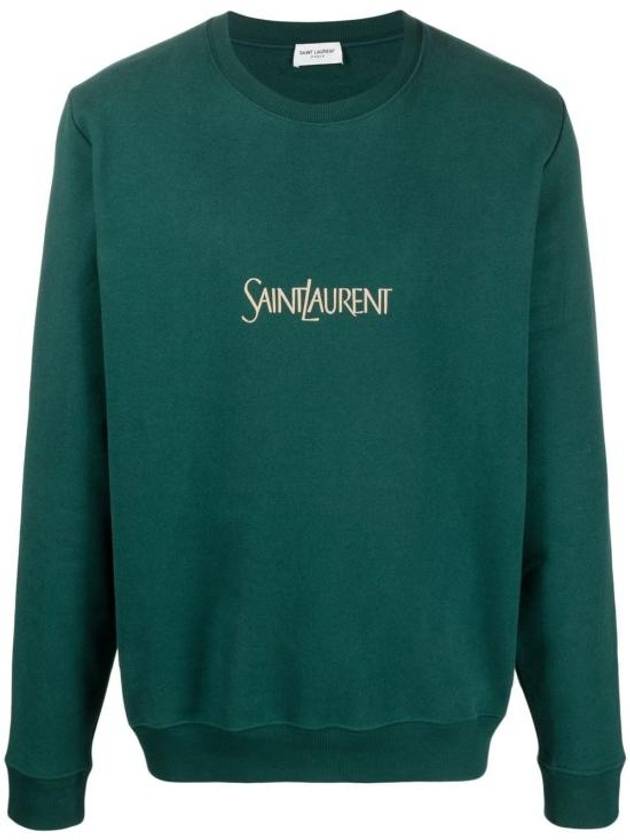 Embroidered Logo Crew Neck Sweatshirt Green - SAINT LAURENT - BALAAN 2