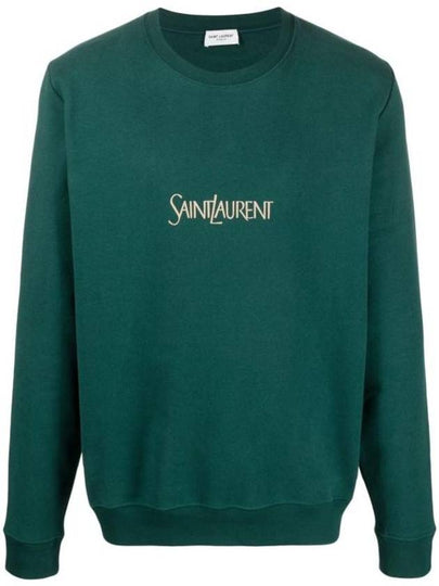 Embroidered Logo Crew Neck Sweatshirt Green - SAINT LAURENT - BALAAN 2