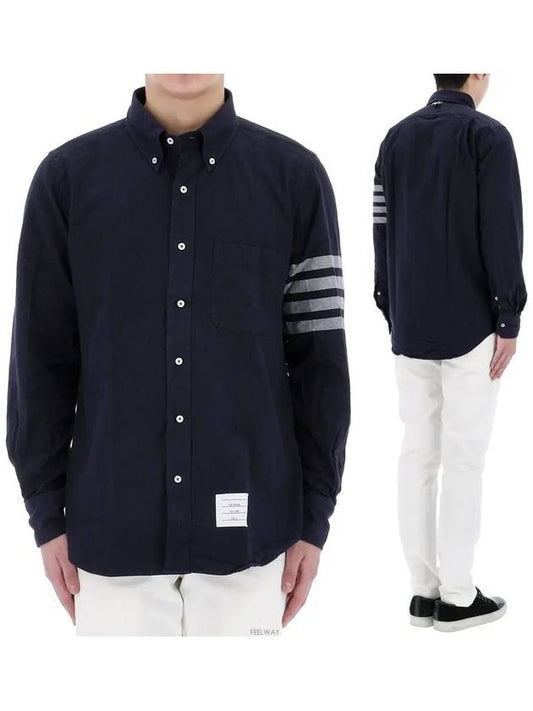 Men's Diagonal Solid Flannel Long Sleeve Shirt Navy - THOM BROWNE - BALAAN 2