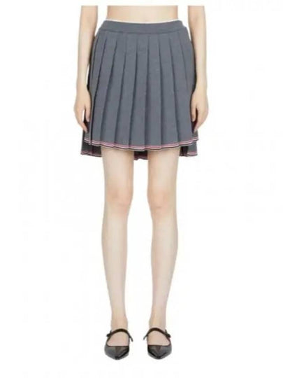 Full Needle Stitch Merino Wool Tipping Pleated Skirt Grey - THOM BROWNE - BALAAN 2