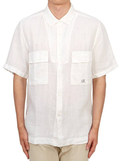 Linen Short Sleeve Shirt White - CP COMPANY - BALAAN 2