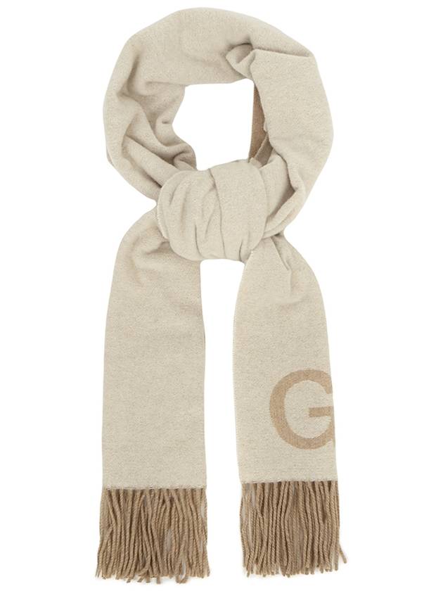 Logo Print Fringe Wool Muffler Beige - GANNI - BALAAN 4