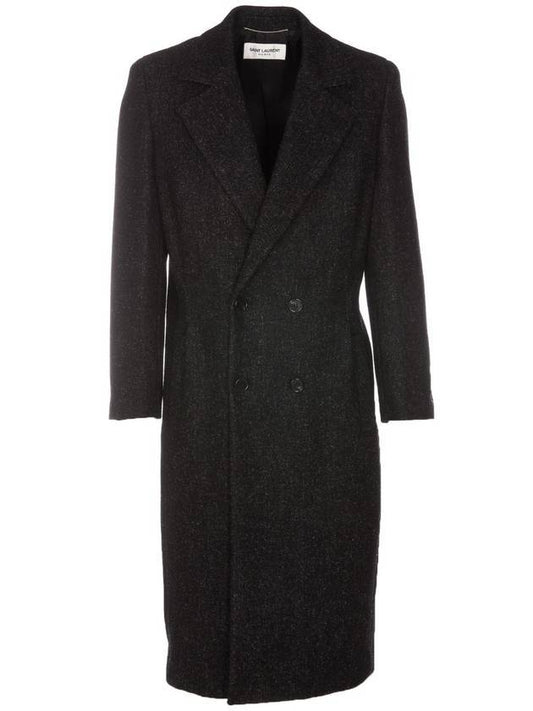 Wool Double Breasted Single Coat Black - SAINT LAURENT - BALAAN 1