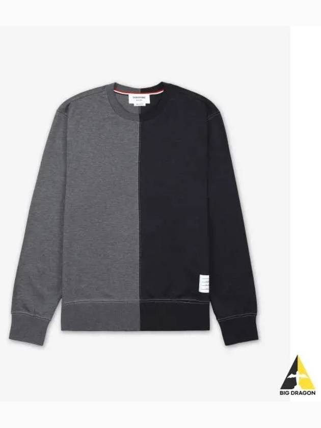 Contrast Stitching Crew Neck Cotton Milano Sweater Grey - THOM BROWNE - BALAAN 2