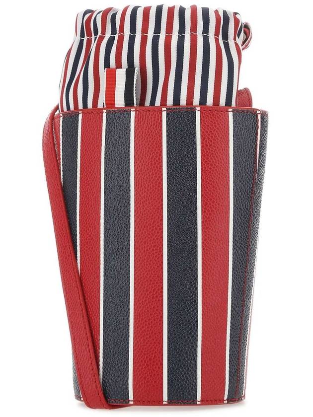 Striped Pebble Grain Leather Mini Bucket Bag Red - THOM BROWNE - BALAAN 3