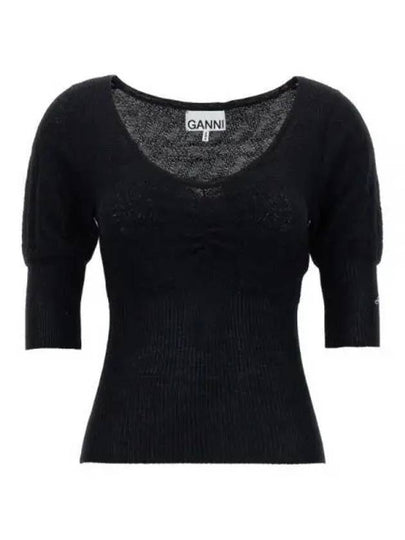 Women's Short Sleeve Knit Top Black - GANNI - BALAAN 2