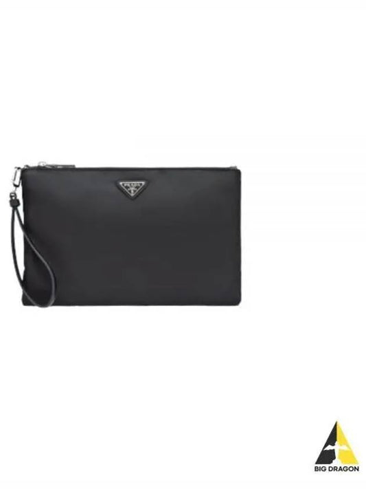 Re-Nylon and Saffiano Leather Clutch Bag Black - PRADA - BALAAN 2