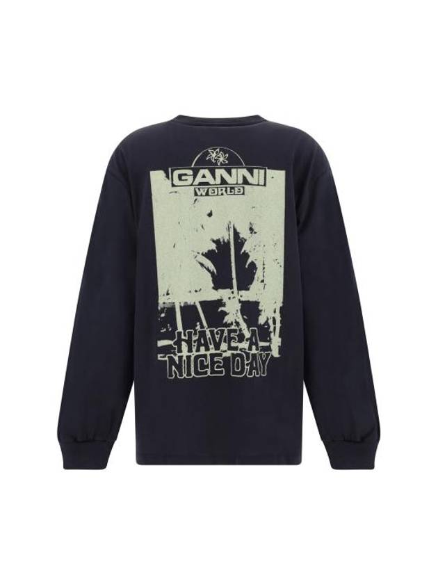 Logo Print Long Sleeve T-Shirt Black - GANNI - BALAAN 3