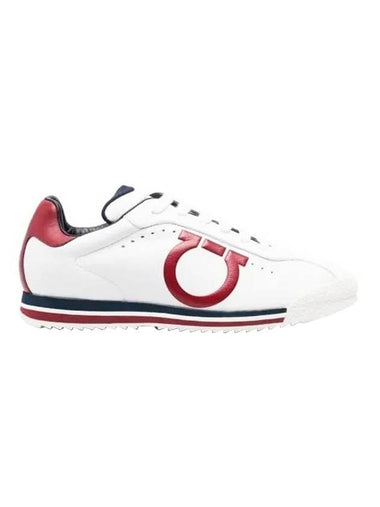 Gancini Low Top Sneakers White Red - SALVATORE FERRAGAMO - BALAAN 1