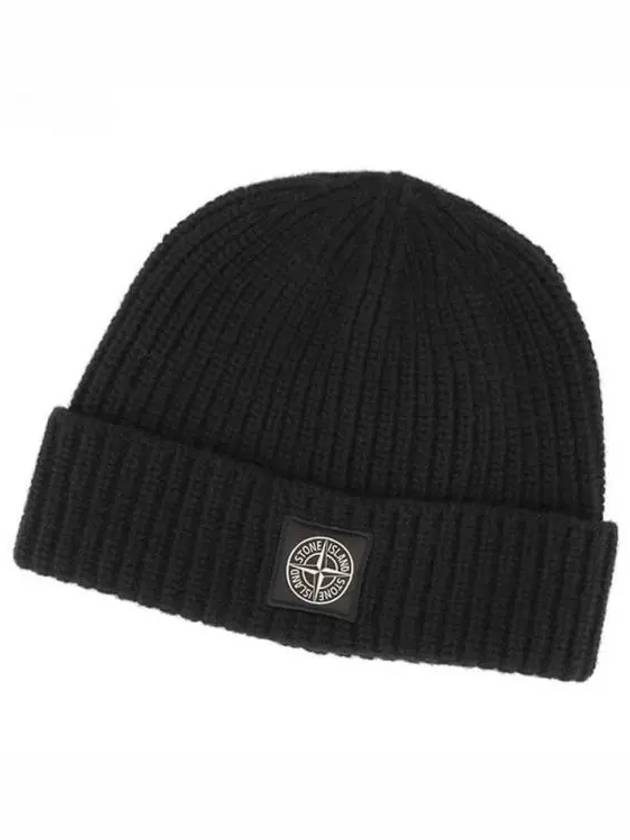 Logo Knit Beanie Black - STONE ISLAND - BALAAN 2