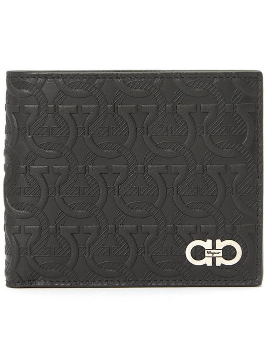 Gancini Embossed Logo Half Wallet Black - SALVATORE FERRAGAMO - BALAAN 2